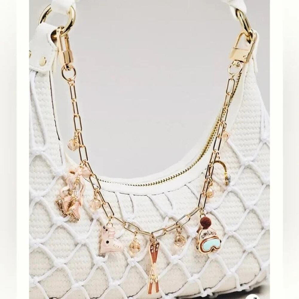 NWT Anthropologie Chain Party Bag Charm Bow Gold Ski